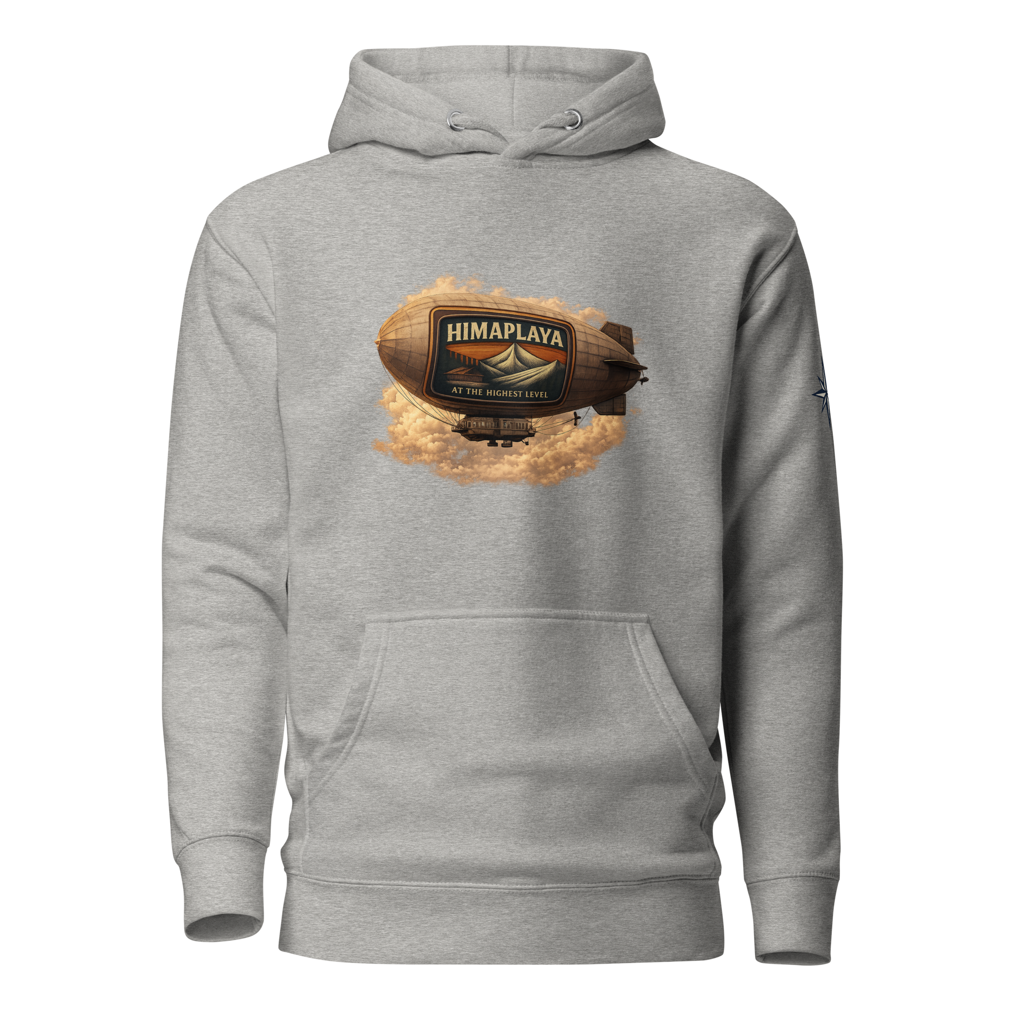 Gray hoodie with a HIMAPLAYA logo on the chest 